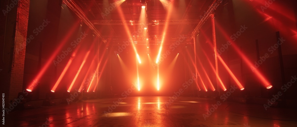 Aufkleber a stage illuminated by red and white lights shining down on it, creating a dynamic and energetic atm