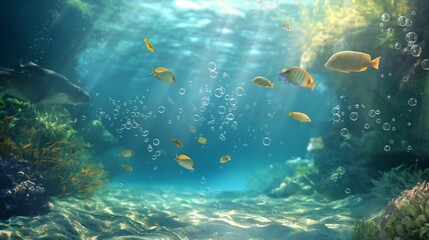 Graceful fish swim effortlessly through crystal-clear waters.