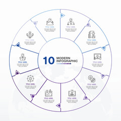 Blue tone circle infographic with 10 steps, process or options.