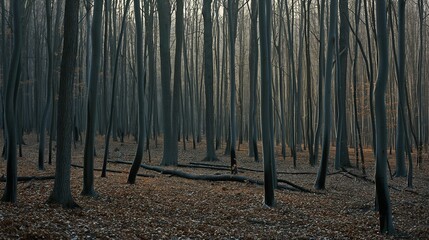 Image of dead trees in mystic forest.