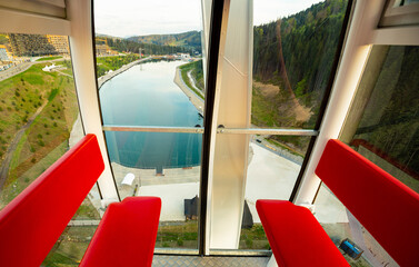 View from the Ferris wheel cabin in the evening.