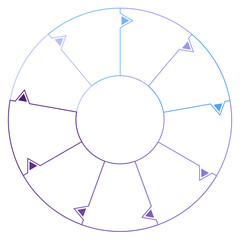 Blue tone circle infographic with 9 steps, process or options.