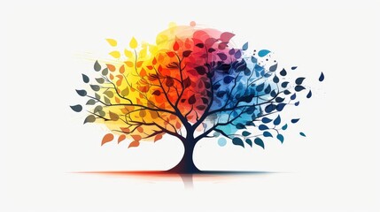 A minimalist illustration of a rainbow-colored tree, symbolizing growth, diversity, and unity within the LGBTQIA+ community. The clean lines and simple background emphasize the positive message.