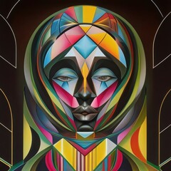 Geometric and expressive woman portrait, embodying a fusion of creativity and design, Generative AI.