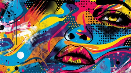 This pop art-influenced background bursts with abstract graphics and vibrant hues, evoking a sense of excitement and creativity.