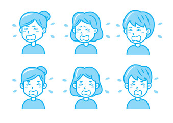 泣く女性のイラストセット