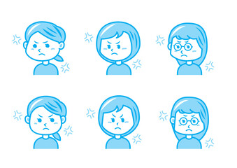 怒る女の子のイラストセット