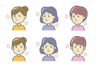 怒る女性のイラストセット