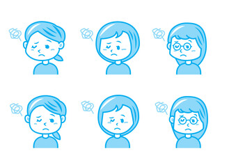 困っている女の子のイラストセット