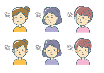 困る女性のイラストセット