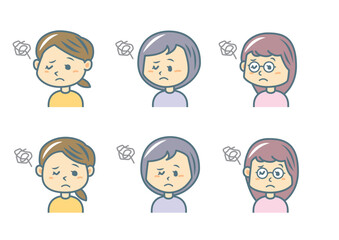 困っている女の子のイラストセット