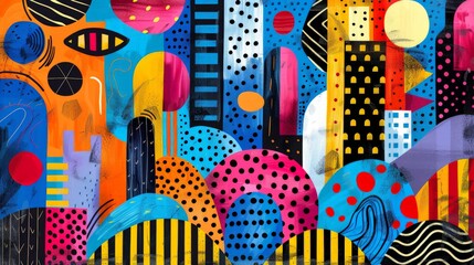 With its playful motifs and bold aesthetic, this abstract pop art scene adds a touch of whimsy and charm to any creative project.