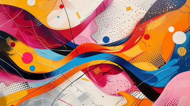 This abstract pop art composition exudes energy and vitality, with its vibrant colors and dynamic shapes creating a sense of movement and excitement.