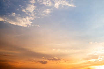 Beautiful , luxury soft gradient orange gold clouds and sunlight on the blue sky perfect for the background, take in everning,Twilight, Large size, high definition landscape photo