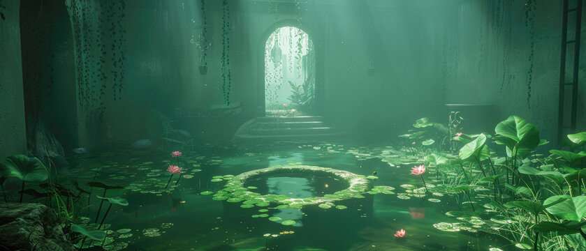 Unreal Engine 3D Surreal Dreamlike Imagery, Labyrinth_Environment, Morphing_Textures_Elements, Translucent_Characters, Vibrant_Color_Scheme, Silver_Moon_Time, Surreal_Mood,