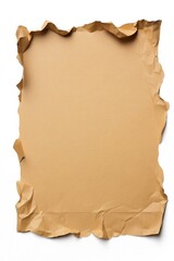 A blank, crumpled brown paper sheet isolated on white background, perfect for textured background or vintage design projects.