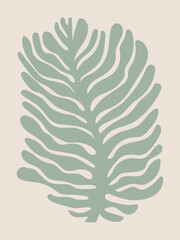 Abstract botany print in naive art style. Trendy retro poster of palm leaf in 70s style. Groovy aesthetic and contemporary background for wall prints.