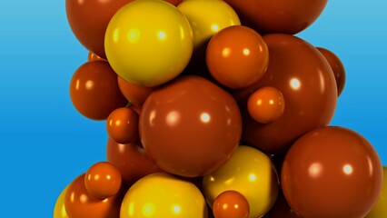 3d graphic depicting a cluster of shiny soft yellow and orange spheres floating on a bright blue background. 3D Render