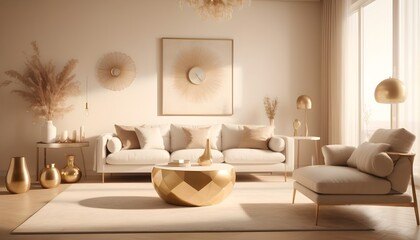 white and gold theme interior modern minimalism photo realism