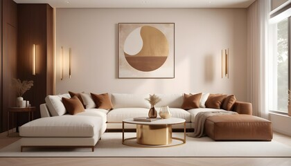 white and gold theme interior modern minimalism photo realism