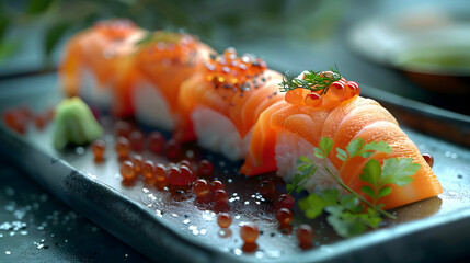 Glossy Japanese Food Opulence Concept: Digital Art Showcasing Opulent Japanese Cuisine for a High...