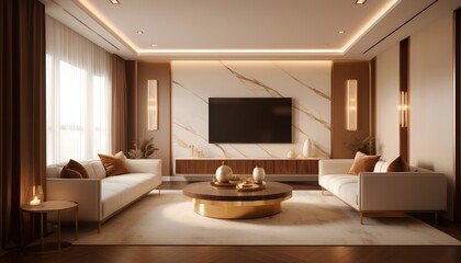 white and gold theme interior modern minimalism photo realism