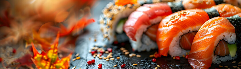 Abstract Digital Art of Glossy Japanese Food Refinement: Symbolizing Sophistication and High Quality Dining