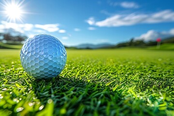 Fototapeta premium Golf Ball on Lush Green Field