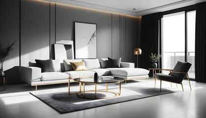 white and gold theme interior modern minimalism photo realism