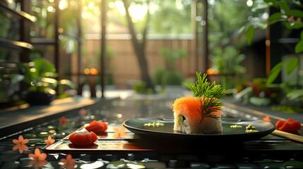 Glossy Japanese Food Sophistication as Abstract Digital Art Symbolizing Elegance and Fine Dining  ...