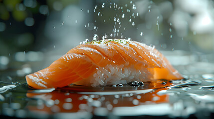Sophisticated Japanese Cuisine: Abstract Digital Art of Glossy Food Symbolizing Elegance and Fine...