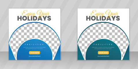 Set of two adventure travel poster templates. Dream vacation explore now. Travel agency world tour pack template, social media web banner design, Instagram holiday offer post