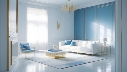 white and gold theme interior modern minimalism photo realism