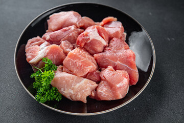 raw pork meat pulp fresh cooking appetizer meal food snack on the table copy space food background...