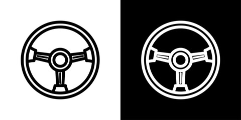 Steering wheel icon set. Vehicle control wheel vector symbol and driving handle icon.