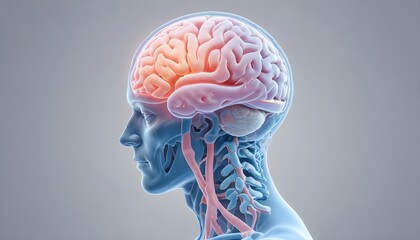 Obraz premium human brain anatomy, Digital human brain in the virtual world of data and technology. Human brain electronic illustration, digital artificial, 
