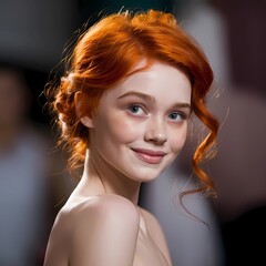 Beauty portrait of a girl with light skin, red hair and green eyes