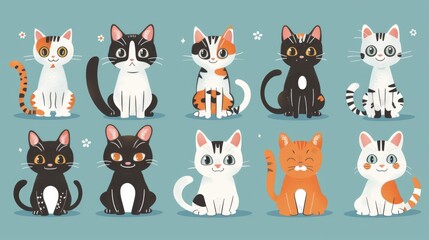 Charming Collection of Cartoon Cats in Various Poses and Patterns