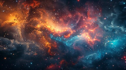 Fototapeta premium An abstract space piece emphasizing the vast emptiness of the universe, punctuated by isolated stars and galaxies that provide a sense of scale and grandeur.