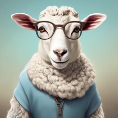 Portrait of sheep withCute goat character wearing glasses cool sunglasses
