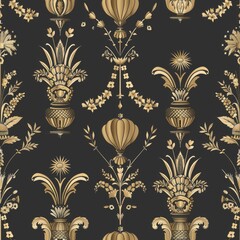 French Empire Style Seamless Pattern with Roman and Egyptian Motifs


