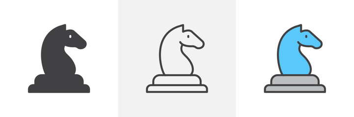 Chess icon set. Knight chess piece vector symbol and game strategy marker.