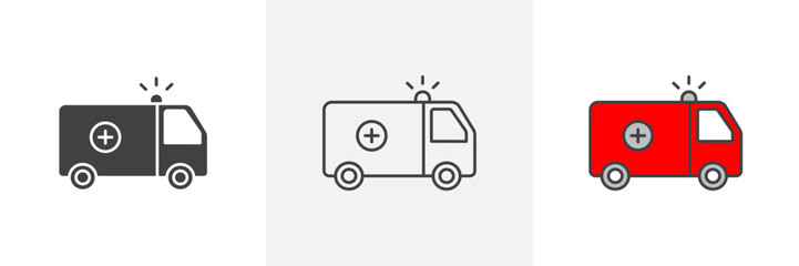 Ambulance icon set. Rescue ambulance van vector symbol and emergency medical icon.