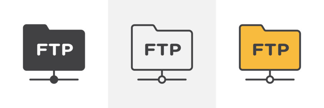 FTP icon set. Network file transfer vector symbol and FTP protocol icon.