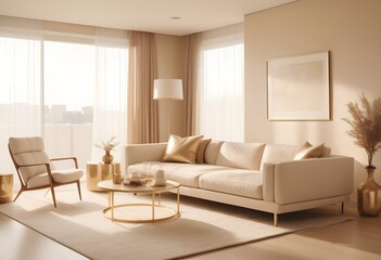 white and gold theme interior modern minimalism photo realism