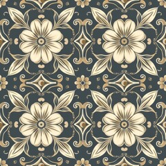 Neoclassical Seamless Pattern with Geometric and Floral Motifs

