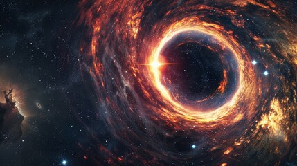 Event horizon. black hole visualization in space with stars and extreme gravitational lensing