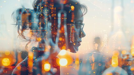 Student achieving academic excellence, receiving a top award for a science fair project, inspirational and commendable image Double exposure silhouette with science fair displays. Generative AI.