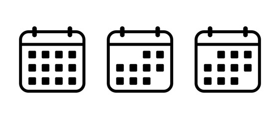 Calendar icon set in generic style. Date, event concept