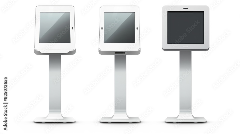 Poster three white computer monitors are lined up on a white background. the monitors are all the same size